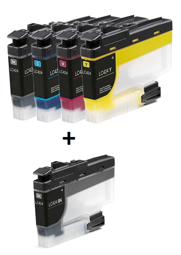 Brother LC424 Compatible Ink Cartridges full Set of 4 & EXTRA BLACK (2 x Black,1 x Cyan,Magenta,Yellow)